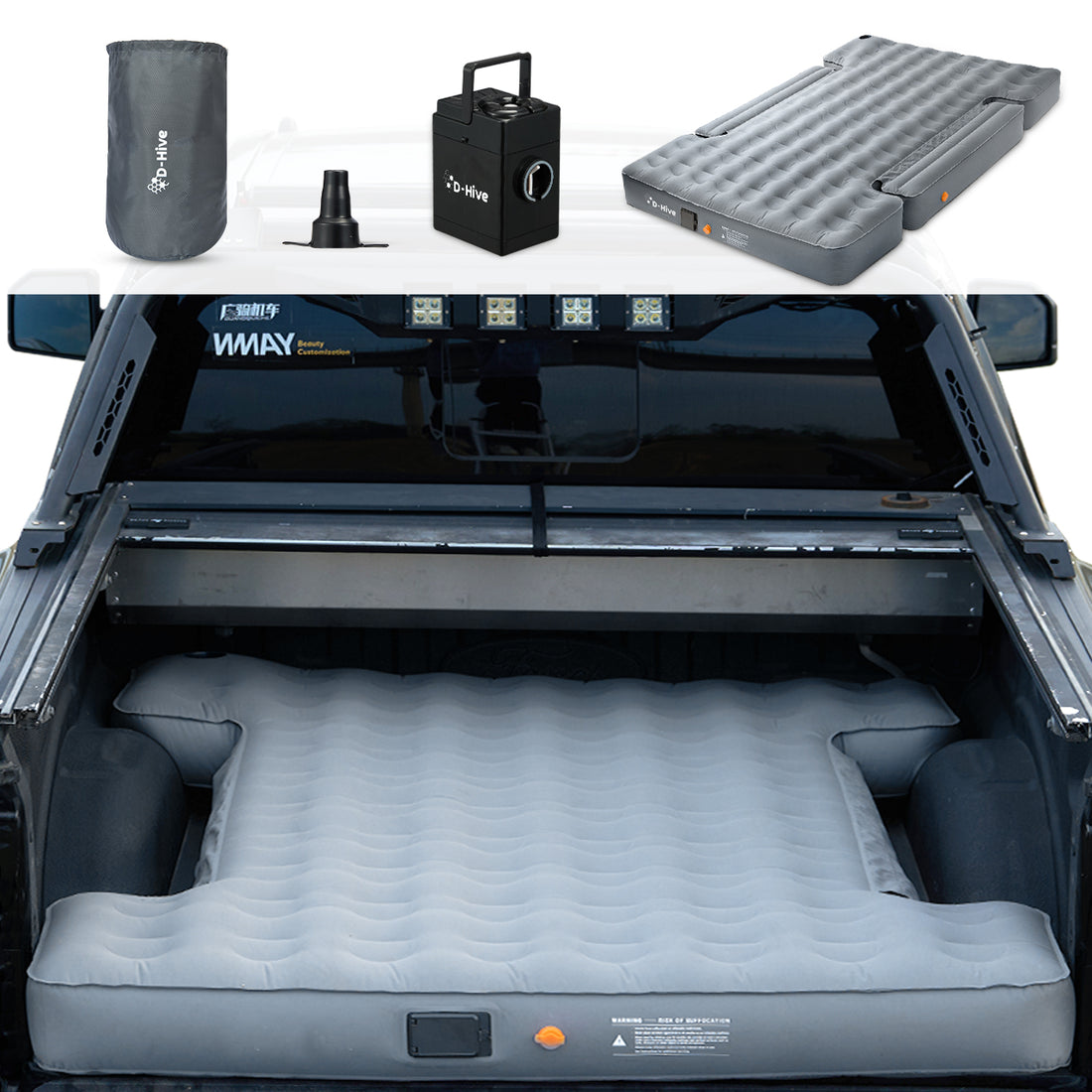 Unbeatable Durability 6-6.5" Truck Bed Air Mattress, Durable Extra Thick 300D Oxford Fabric, Quick Easy Set-Up w/Electric Pump, Truck Camping Mattress Compatible with F150, Ram, Tundra